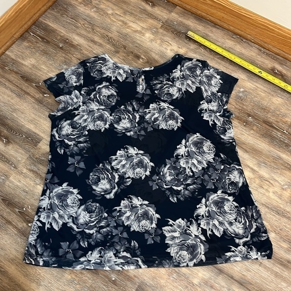 Dress Barn Women Size 3X Floral Micro Mesh Blue White Lined Cap Sleeve NWT - Picture 2 of 16